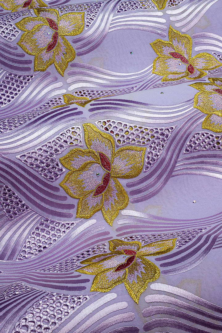 OCL209-LIL - Big Voile Lace, Made In Austria - Lilac, Gold & Red