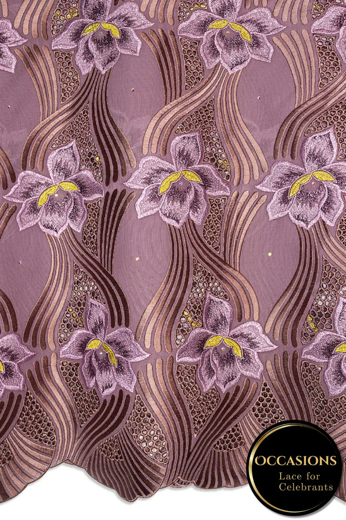 OCL209-ONI - Big Voile Lace, Made In Austria - Onion, Dusty Rose, Plum & Gold