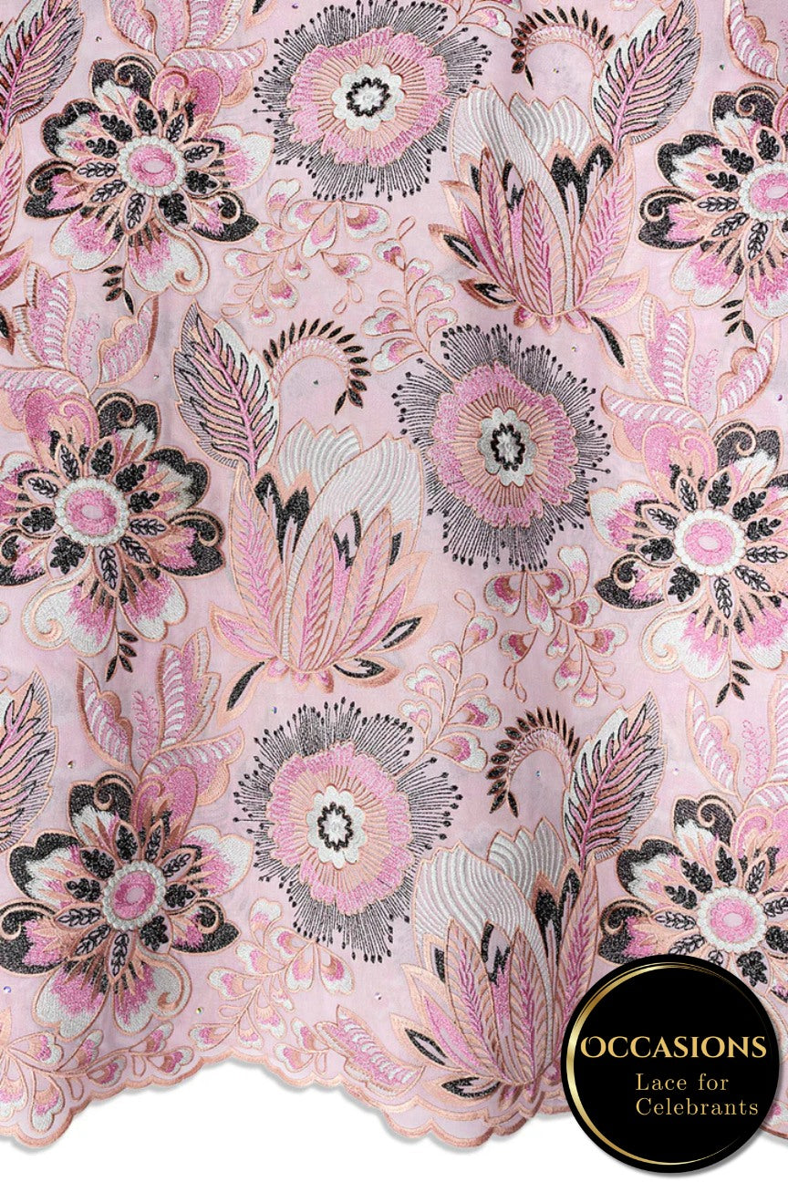 OCL210-PNK - Big Voile Lace, Made In Austria - Pink & Black