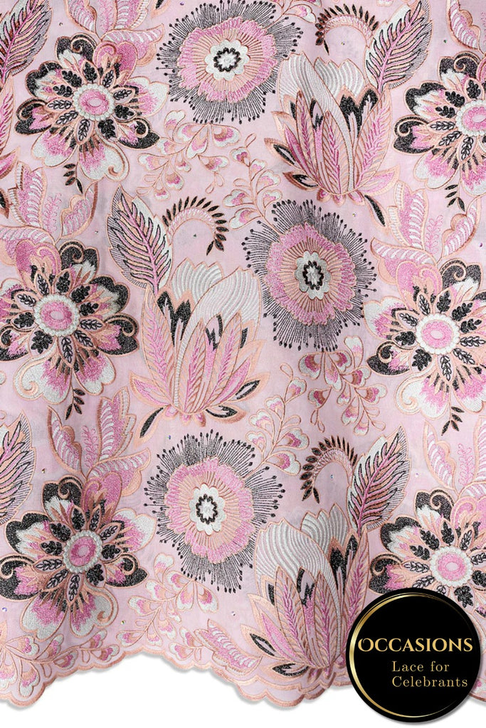 OCL210-PNK - Big Voile Lace, Made In Austria - Pink & Black