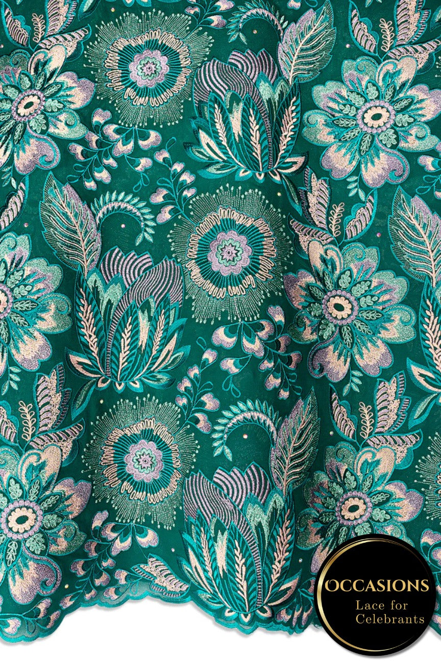 OCL210-TLG - Big Voile Lace, Made In Austria - Teal, Onion & Peach