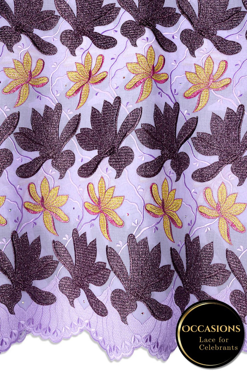 OCL211-LIL - Big Voile Lace, Made In Austria - Lilac, Plum & Gold