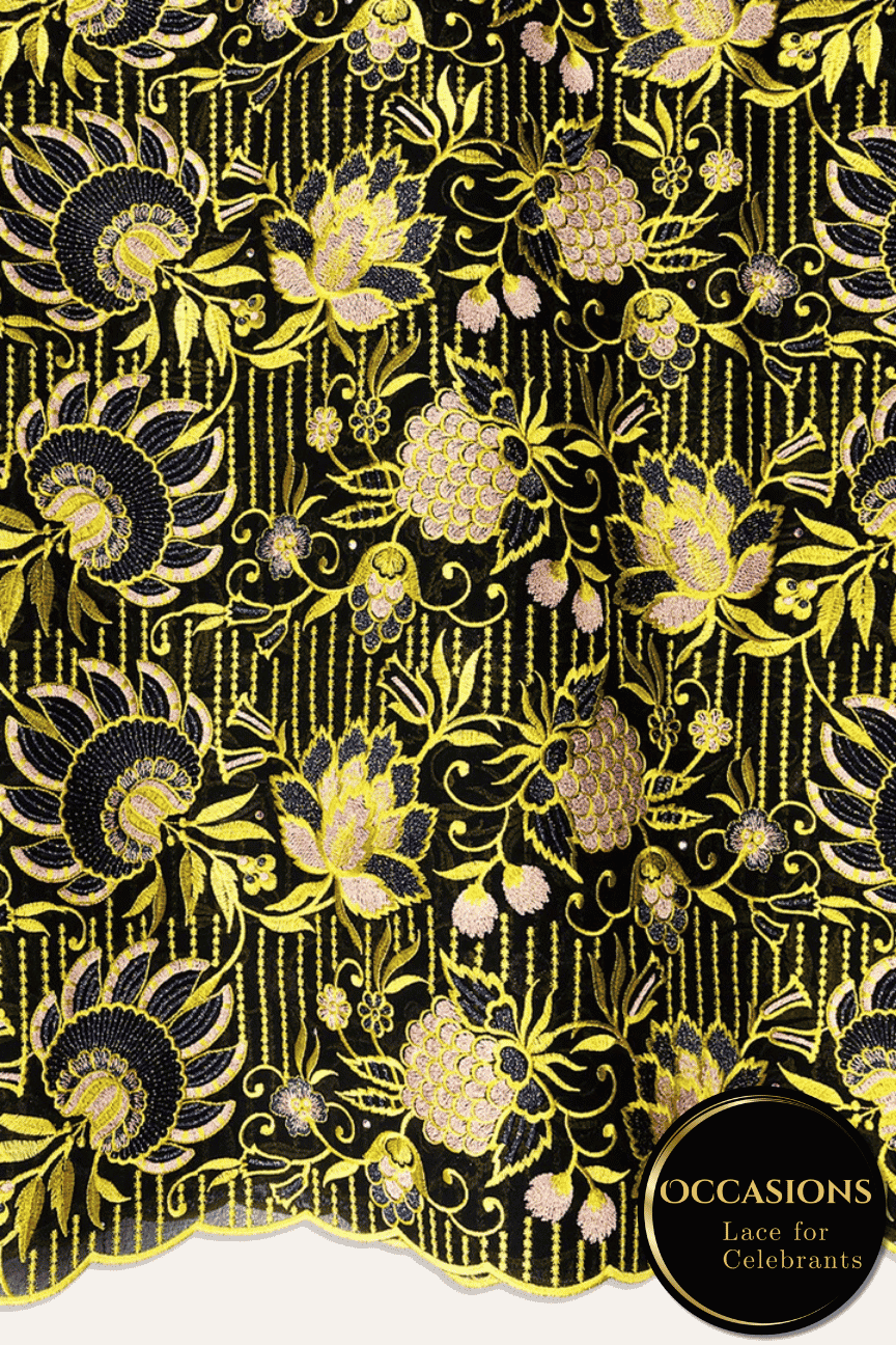 OCL212-BLK - Big Voile Lace, Made In Austria - Black, Gold, Navy & Pink