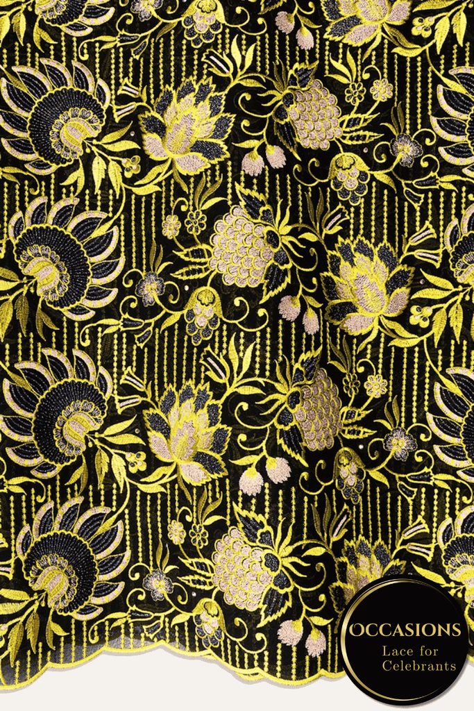 OCL212-BLK - Big Voile Lace, Made In Austria - Black, Gold, Navy & Pink