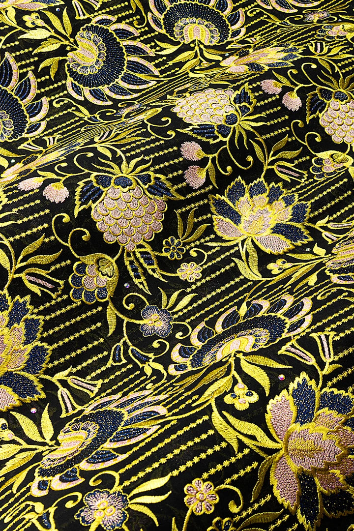 OCL212-BLK - Big Voile Lace, Made In Austria - Black, Gold, Navy & Pink