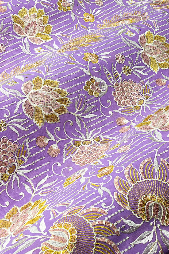 OCL212-LIL - Big Voile Lace, Made In Austria - Lilac, Ivory & Gold