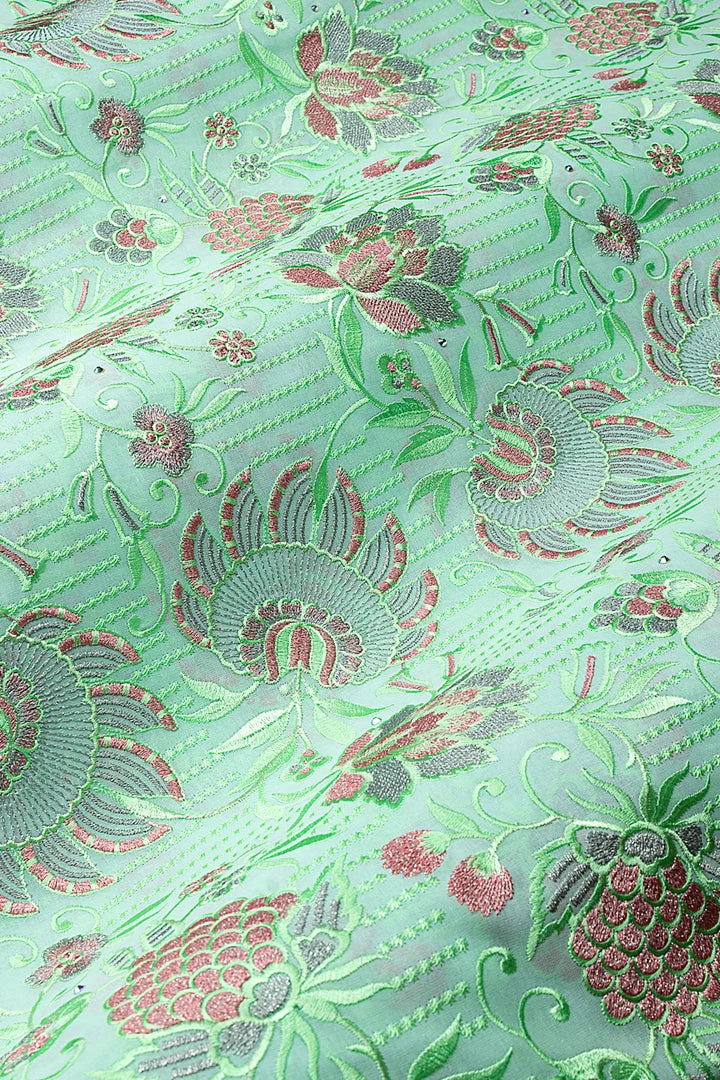 OCL212-MNT - Big Voile Lace, Made In Austria - Mint Green & Pink