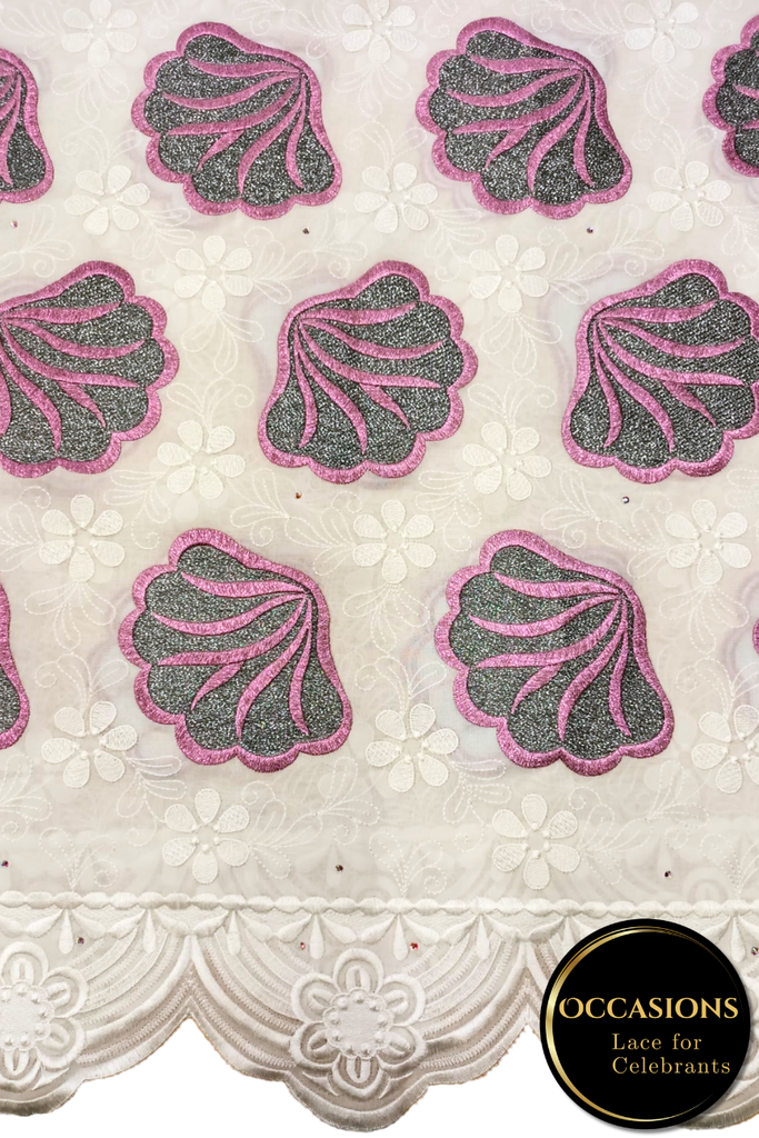 OCL213-WWT - Big Voile Lace, Made In Austria - Warm White, Pink & Silver Grey