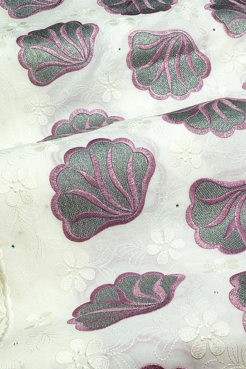 OCL213-WWT - Big Voile Lace, Made In Austria - Warm White, Pink & Silver Grey