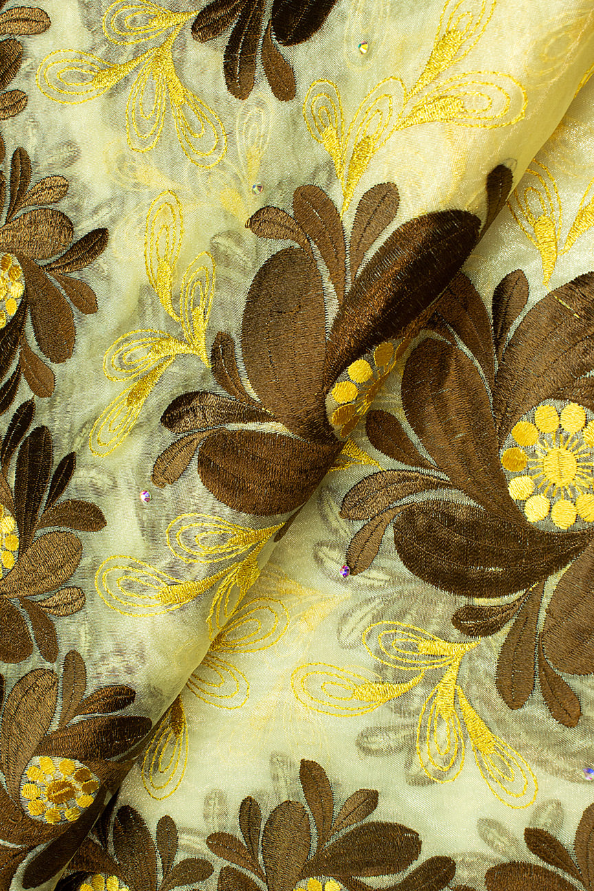 ORG002-CRB - Double Organza Lace - Cream & Chocolate Brown