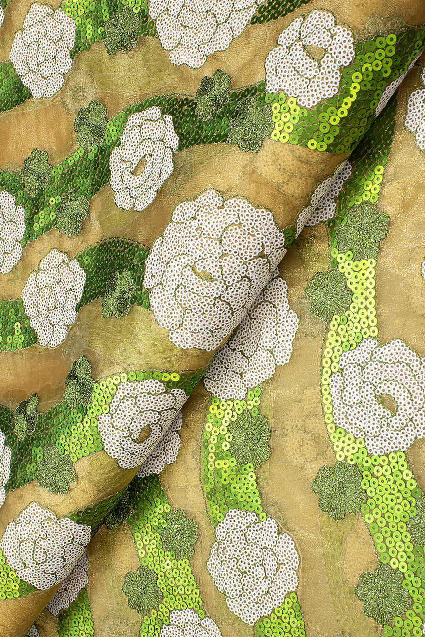 ORG006-GDG - Double Organza Sequined Lace - Gold & Green