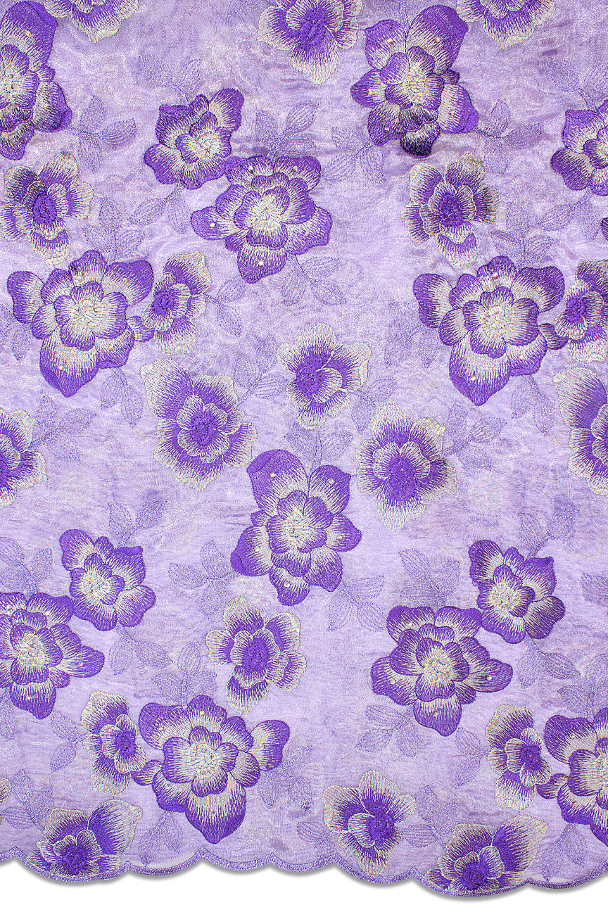 ORG007-LIL - Double Organza Lace - Lilac, Purple & Gold