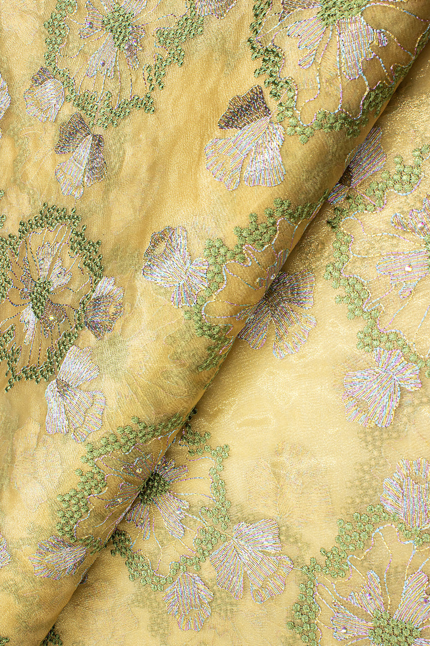 ORG009-GDG - Double Organza Lace - Gold & Green