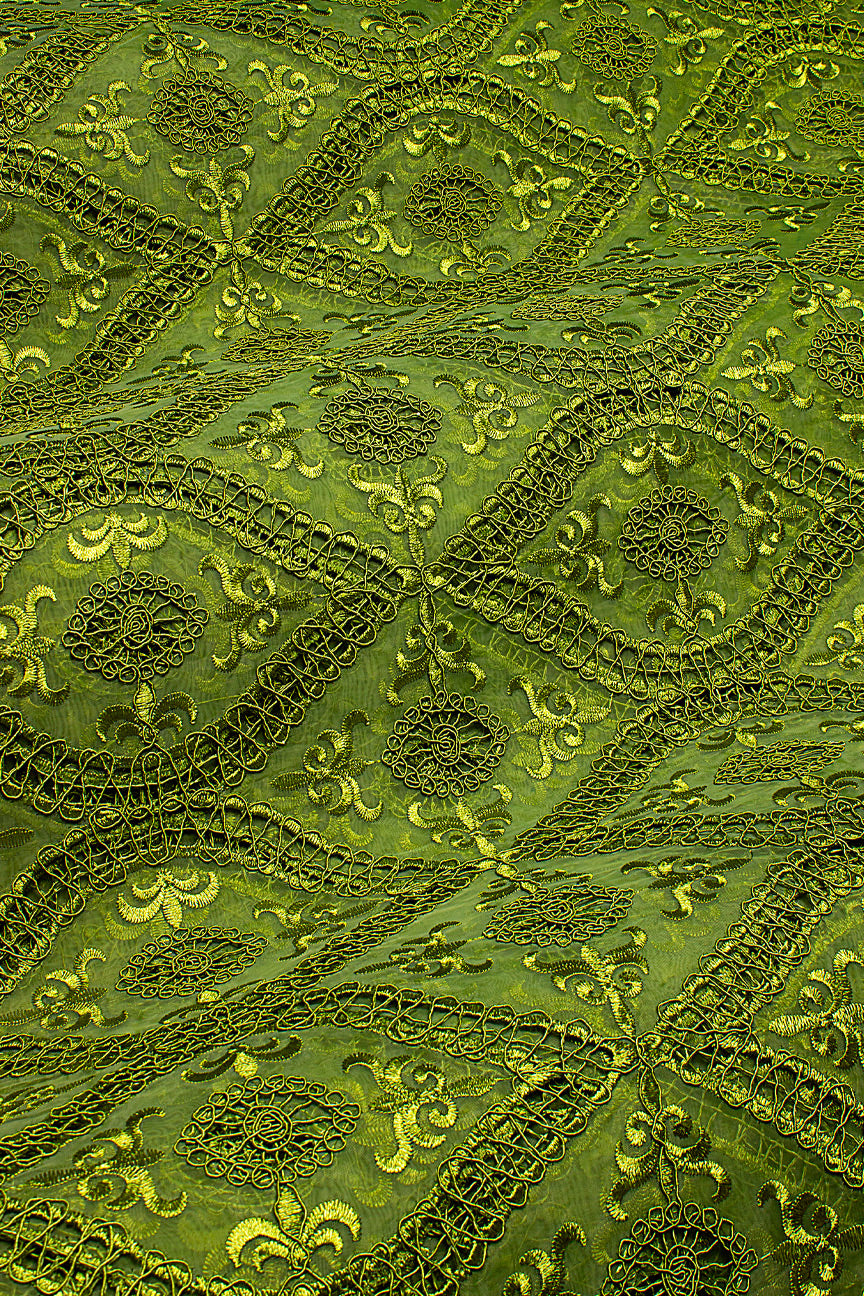 ORG010-FGN - Corded Organza Lace - Forest Green
