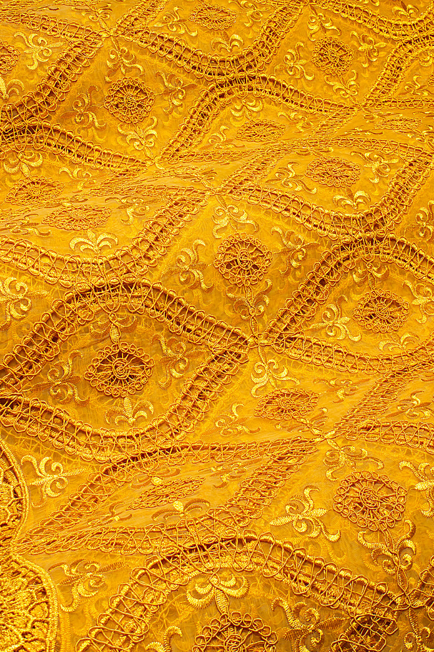 ORG010-MUS - Corded Organza Lace - Mustard Gold