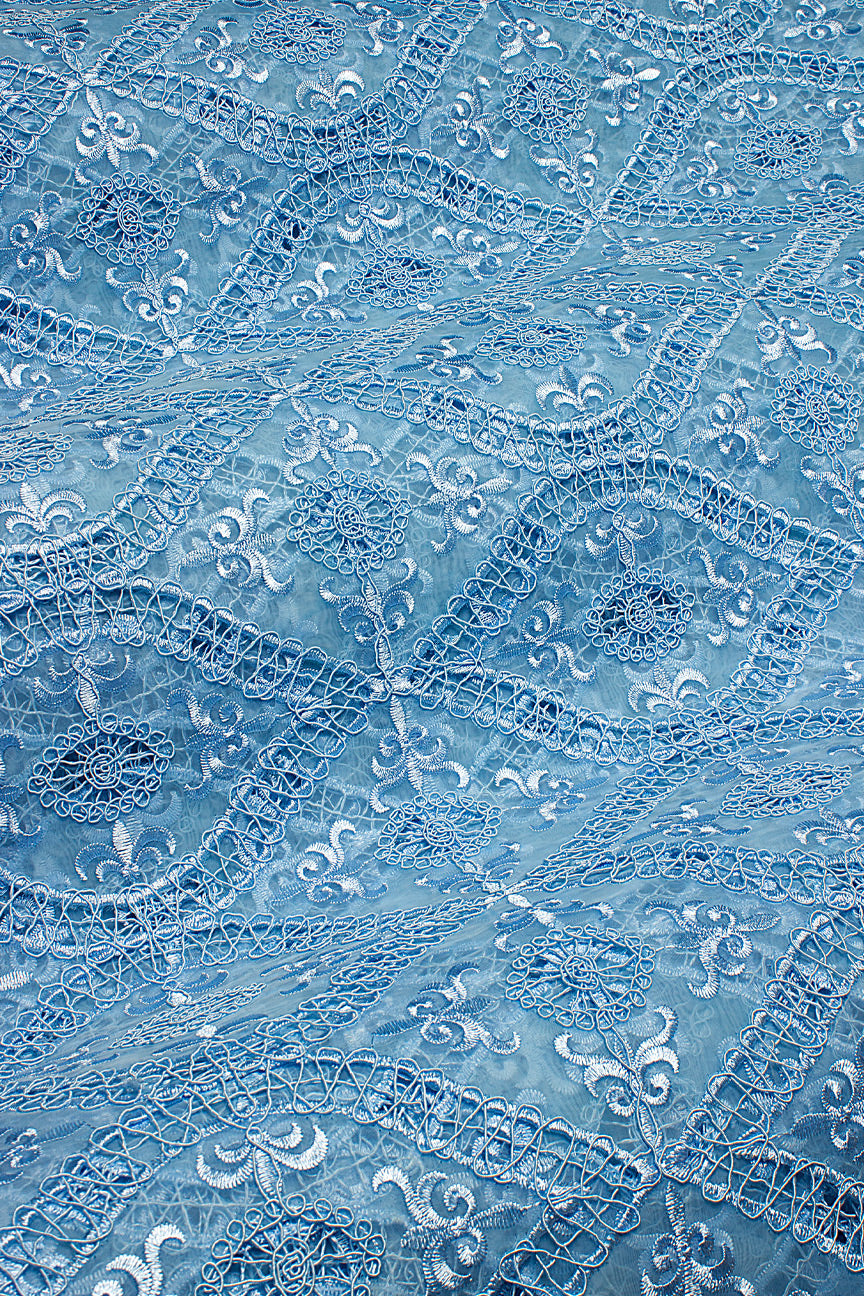 ORG010-SKB - Corded Organza Lace - Sky Blue