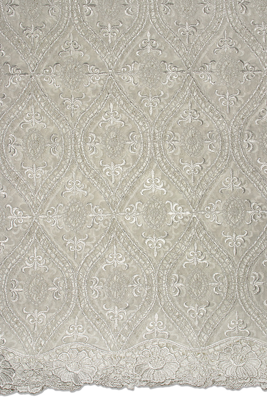 ORG010-WHT - Corded Organza Lace - White
