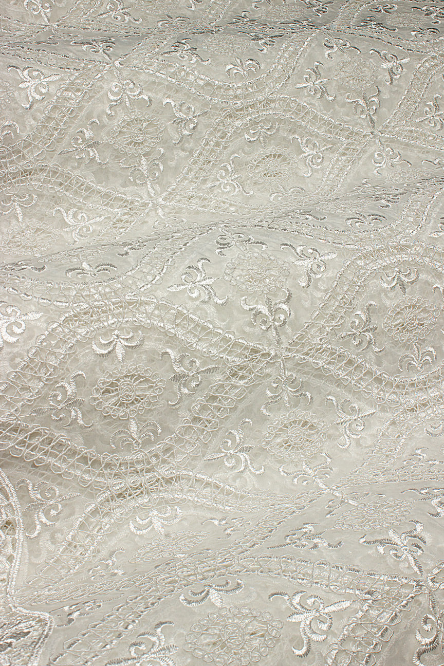 ORG010-WHT - Corded Organza Lace - White