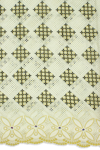 PSL035-IVB - Premier Swiss Voile Lace - Ivory, Black & Gold