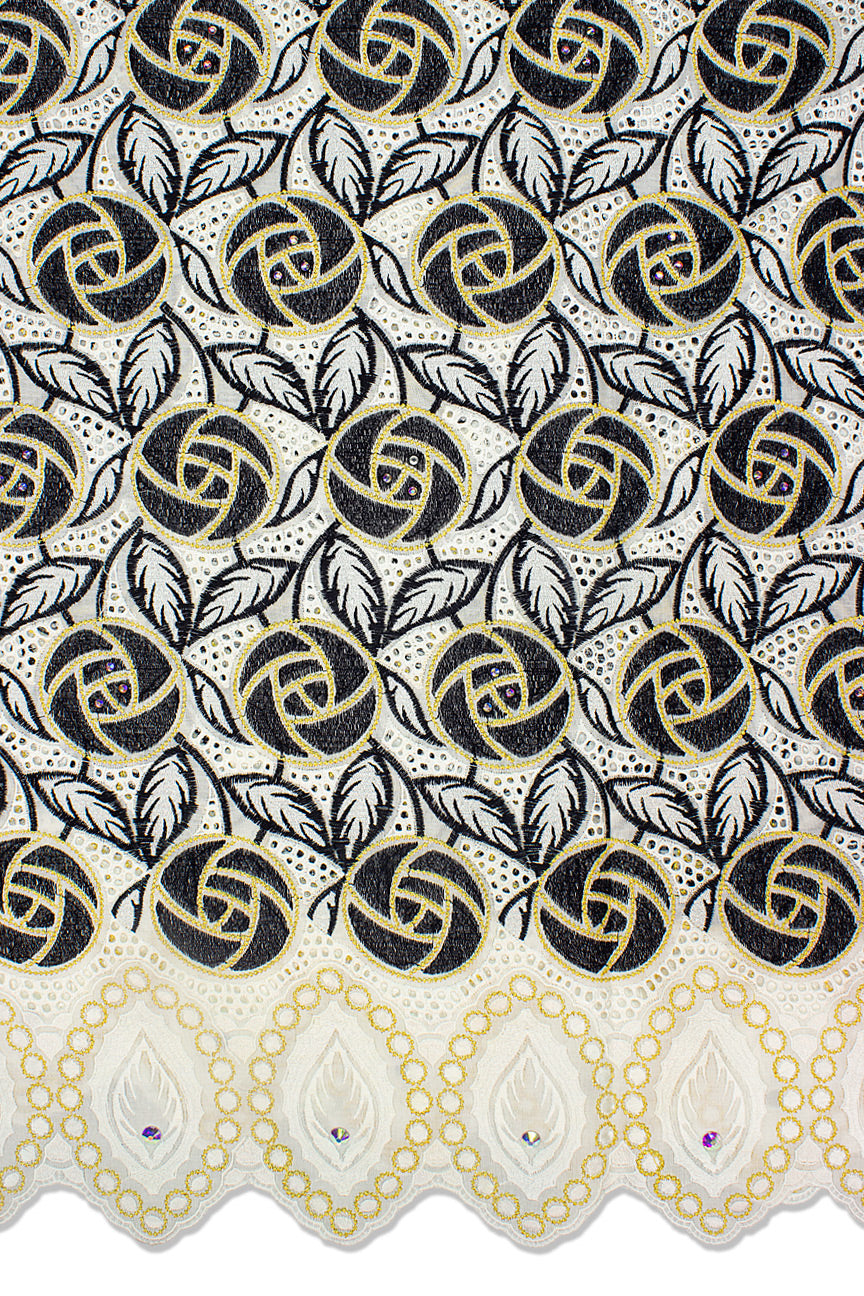 PSL039-IVB - Premier Swiss Voile Lace - Ivory, Black & Gold