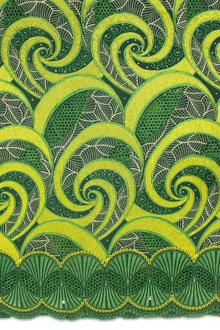 PSL041-LGN - Premier Swiss Voile Lace - Leaf Green, Lemon Green & Light Gold