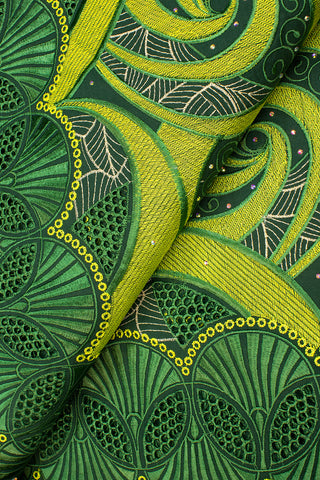 PSL041-LGN - Premier Swiss Voile Lace - Leaf Green, Lemon Green & Light Gold