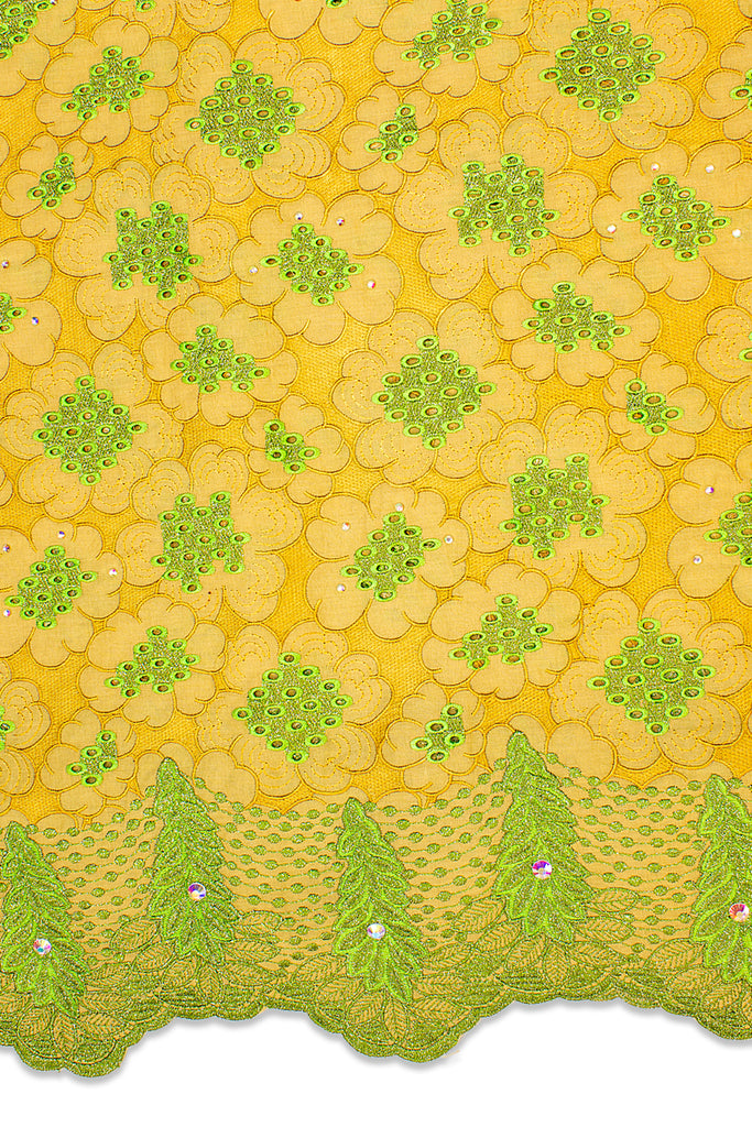 PSL047-GGN - Premier Swiss Voile Lace - Gold & Leaf Green