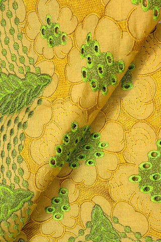 PSL047-GGN - Premier Swiss Voile Lace - Gold & Leaf Green