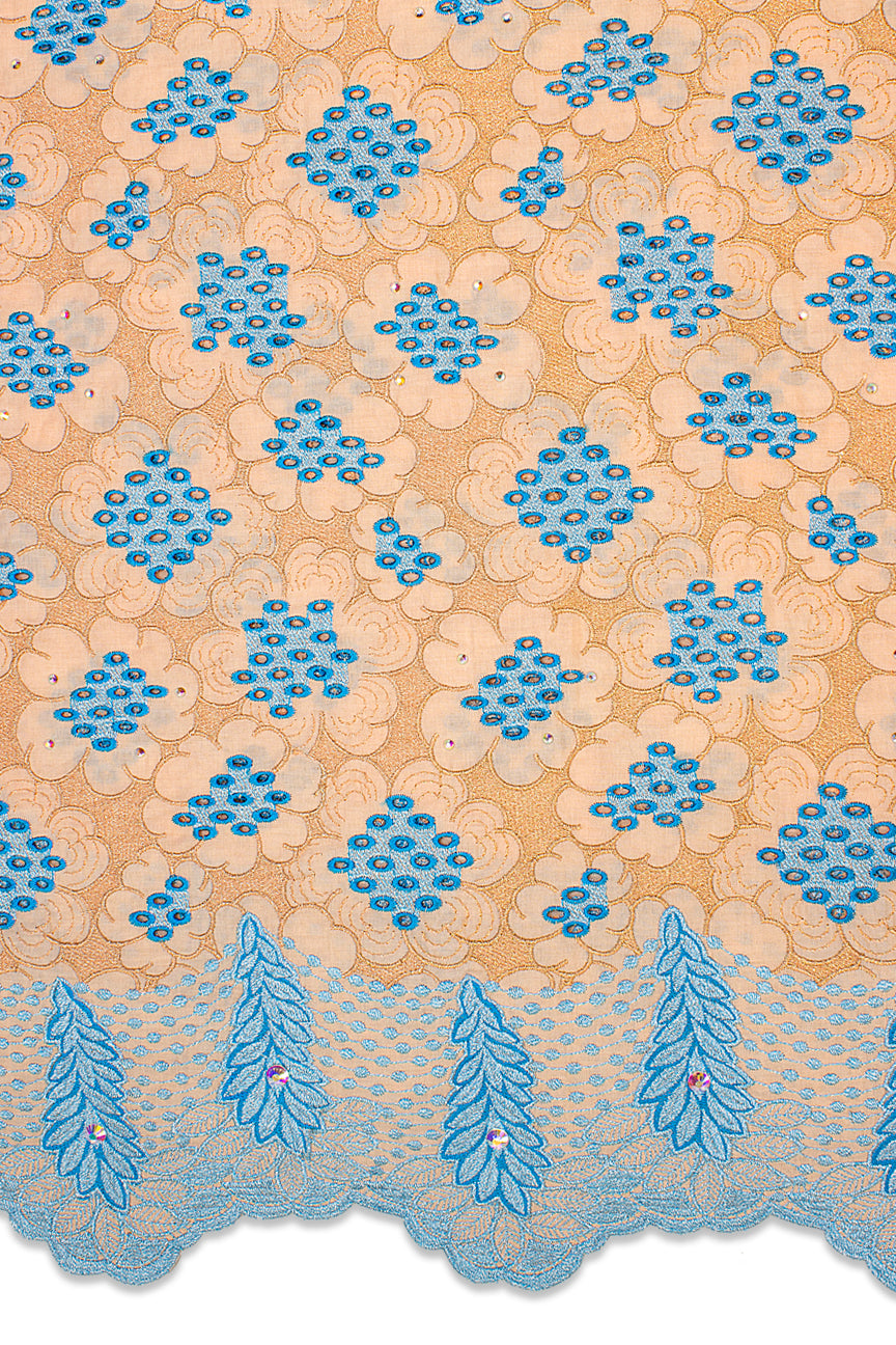 PSL047-PTQ - Premier Swiss Voile Lace - Peach & Turquoise Blue