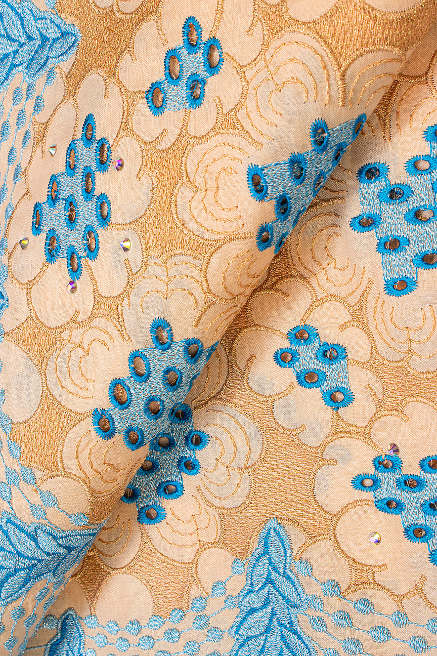 PSL047-PTQ - Premier Swiss Voile Lace - Peach & Turquoise Blue