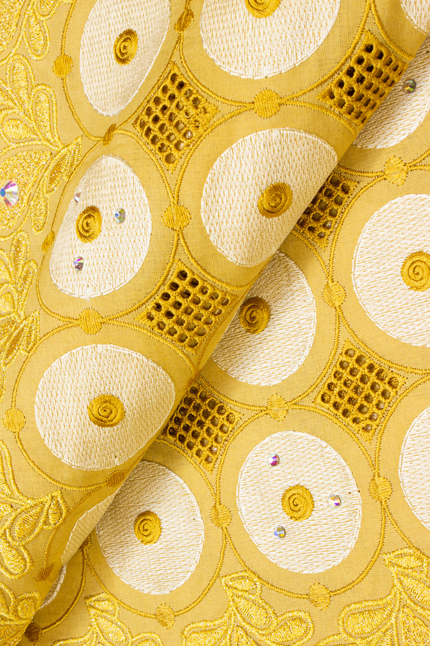 PSL048-GLD - Premier Swiss Voile Lace - Gold & Cream