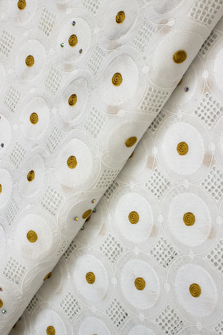 PSL048-WGD - Premier Swiss Voile Lace - White & Gold