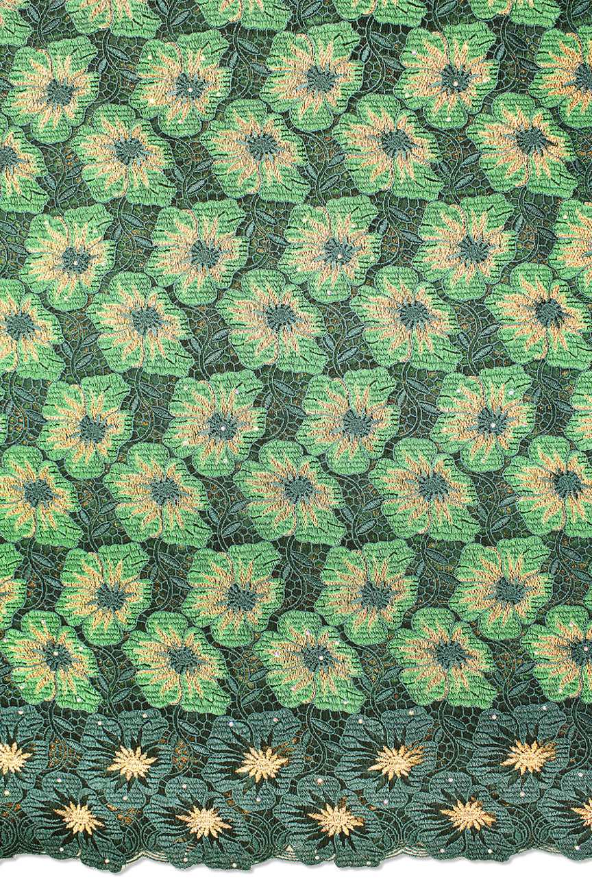 PSL050-GRN - Premier Swiss Net Lace - Bottle Green, Emerald Green & Gold