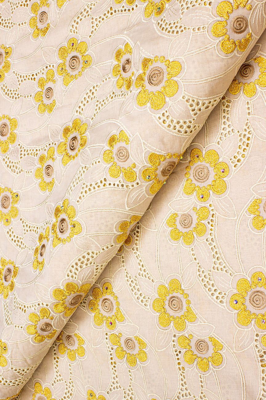 PSL054-CRM - Premier Swiss Voile Lace - Cream, Gold & Beige