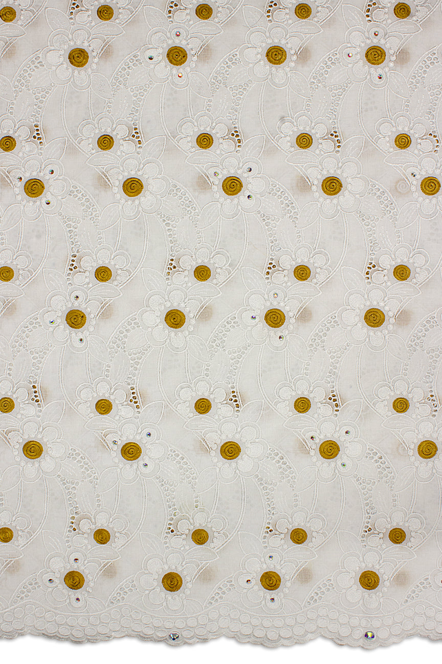 PSL054-WGD - Premier Swiss Voile Lace - White & Gold