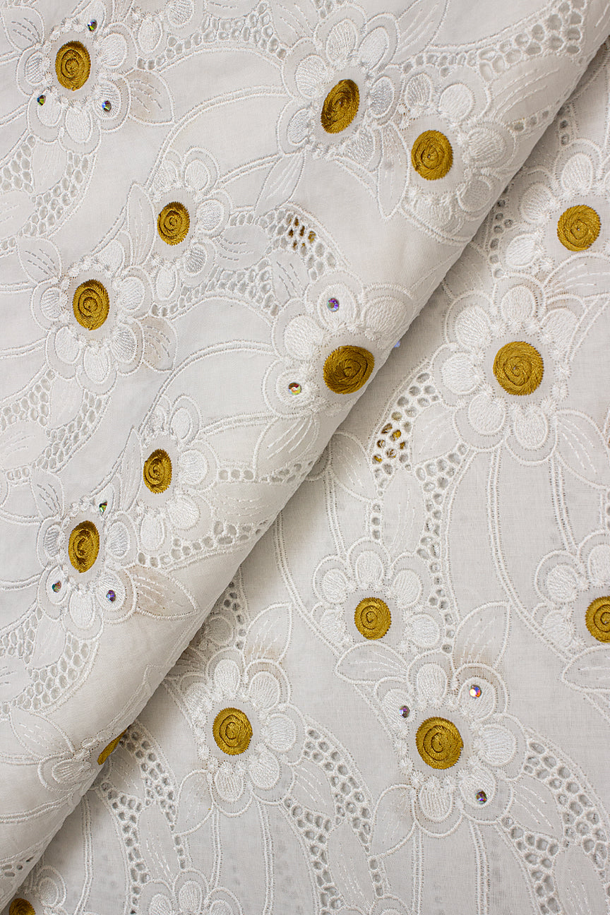 PSL054-WGD - Premier Swiss Voile Lace - White & Gold