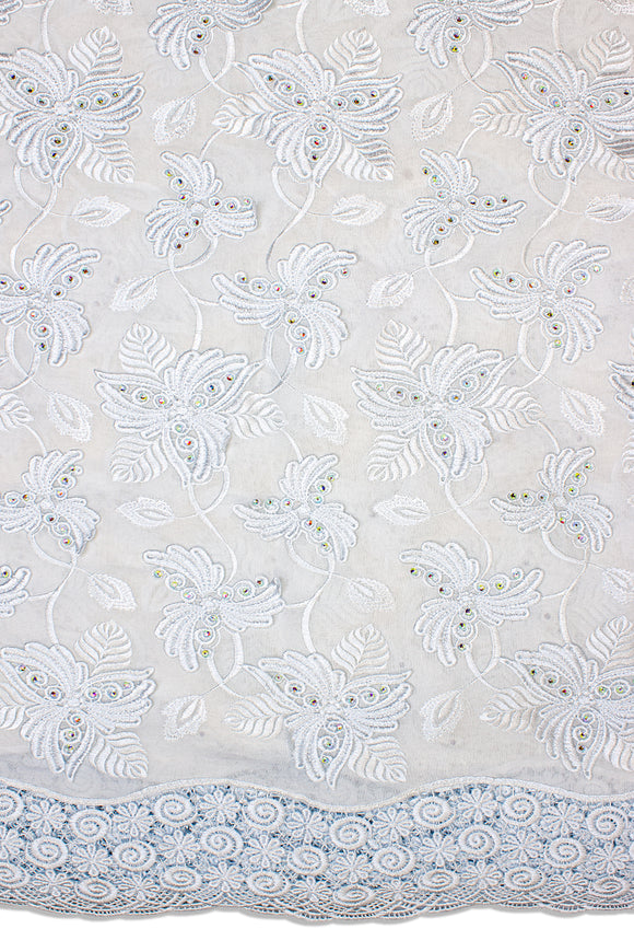 PSL055-WHT - Premier Swiss Voile Lace with Appliqué - White