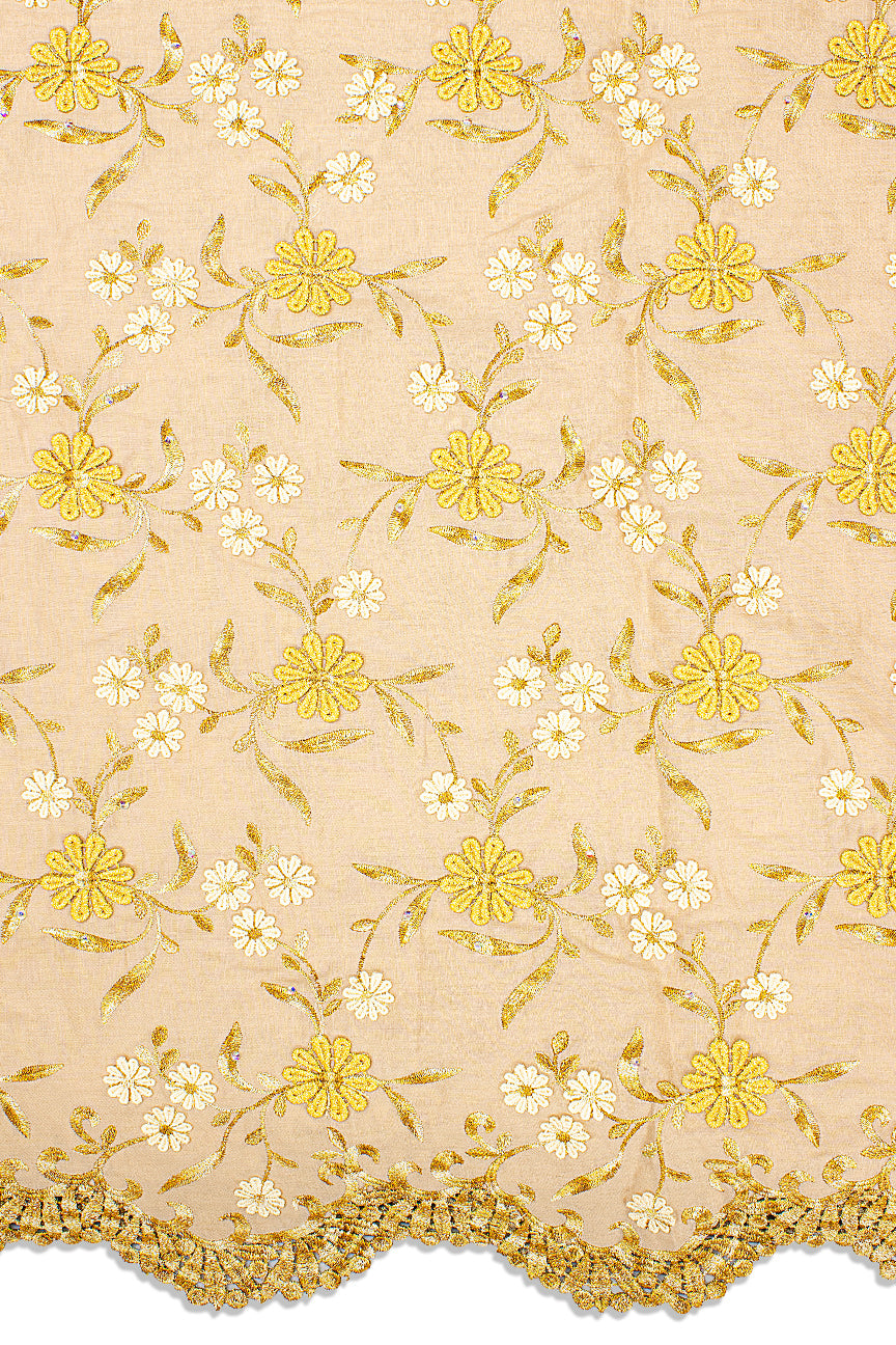 PSL058-BGE - Premier Swiss Voile Lace, Handcut Appliqué - Beige & Gold