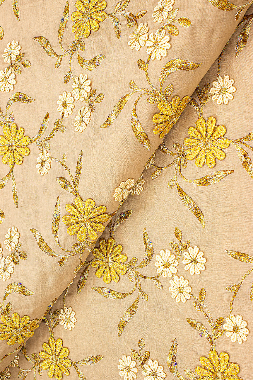 PSL058-BGE - Premier Swiss Voile Lace, Handcut Appliqué - Beige & Gold