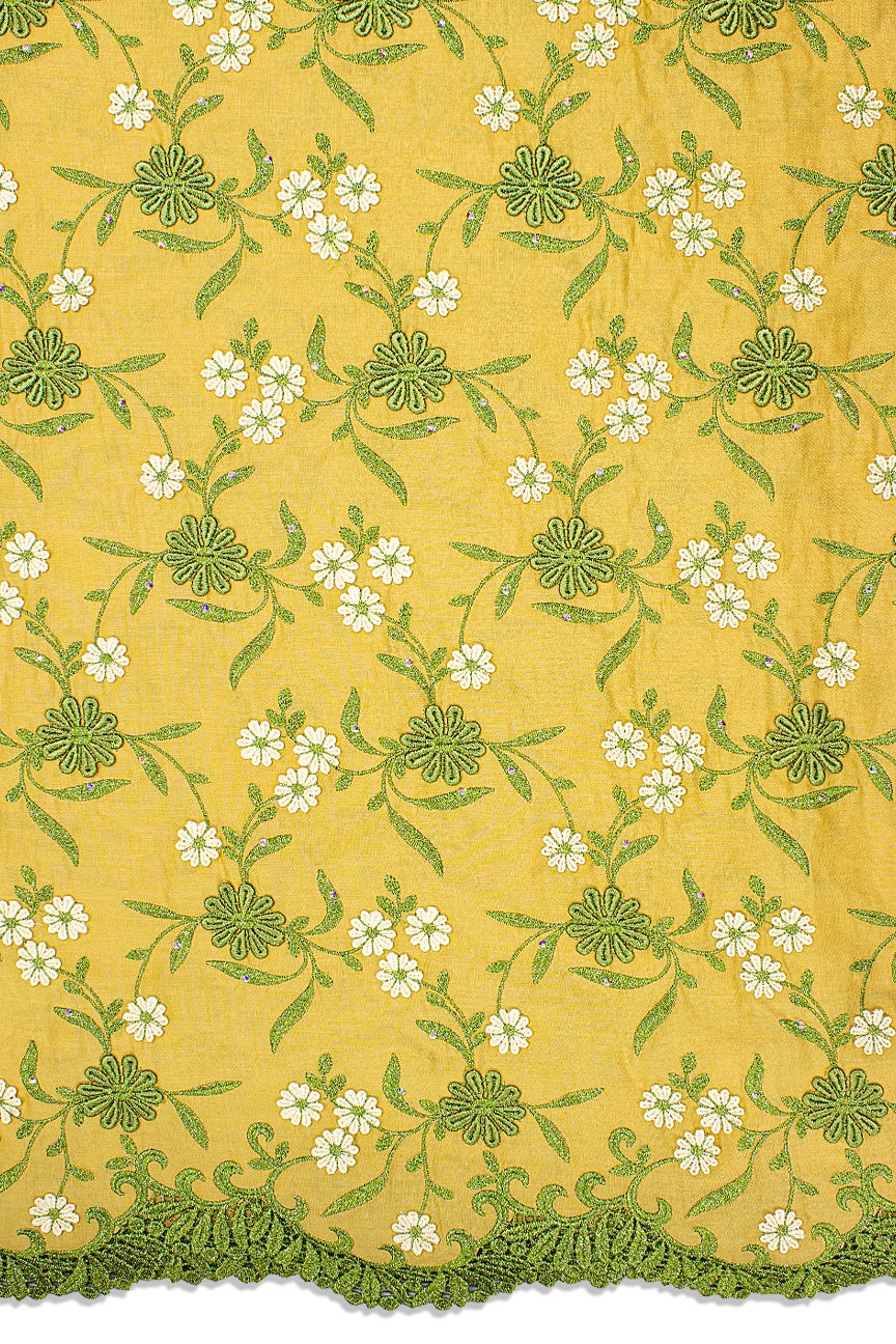 PSL058-GLD - Premier Swiss Voile Lace, Handcut Appliqué - Gold & Olive