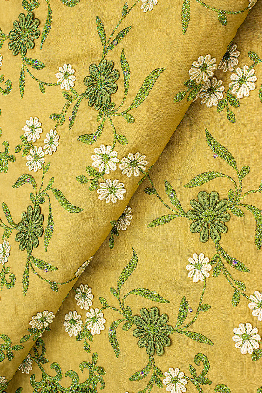 PSL058-GLD - Premier Swiss Voile Lace, Handcut Appliqué - Gold & Olive