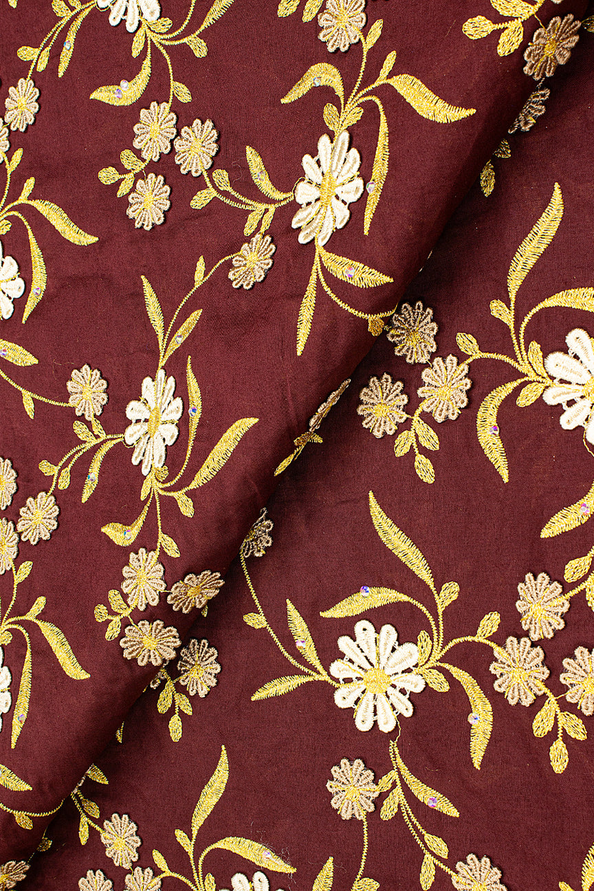 PSL058-WIN - Premier Swiss Voile Lace, Handcut Appliqué - Wine & Gold