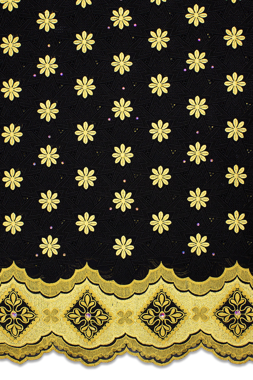 PSL061-BLK - Premier Swiss Voile Lace - Black & Gold