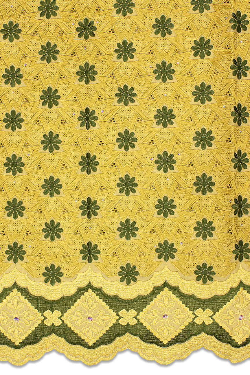 PSL061-GLD - Premier Swiss Voile Lace - Gold & Army Green