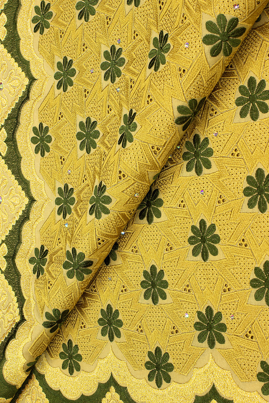 PSL061-GLD - Premier Swiss Voile Lace - Gold & Army Green