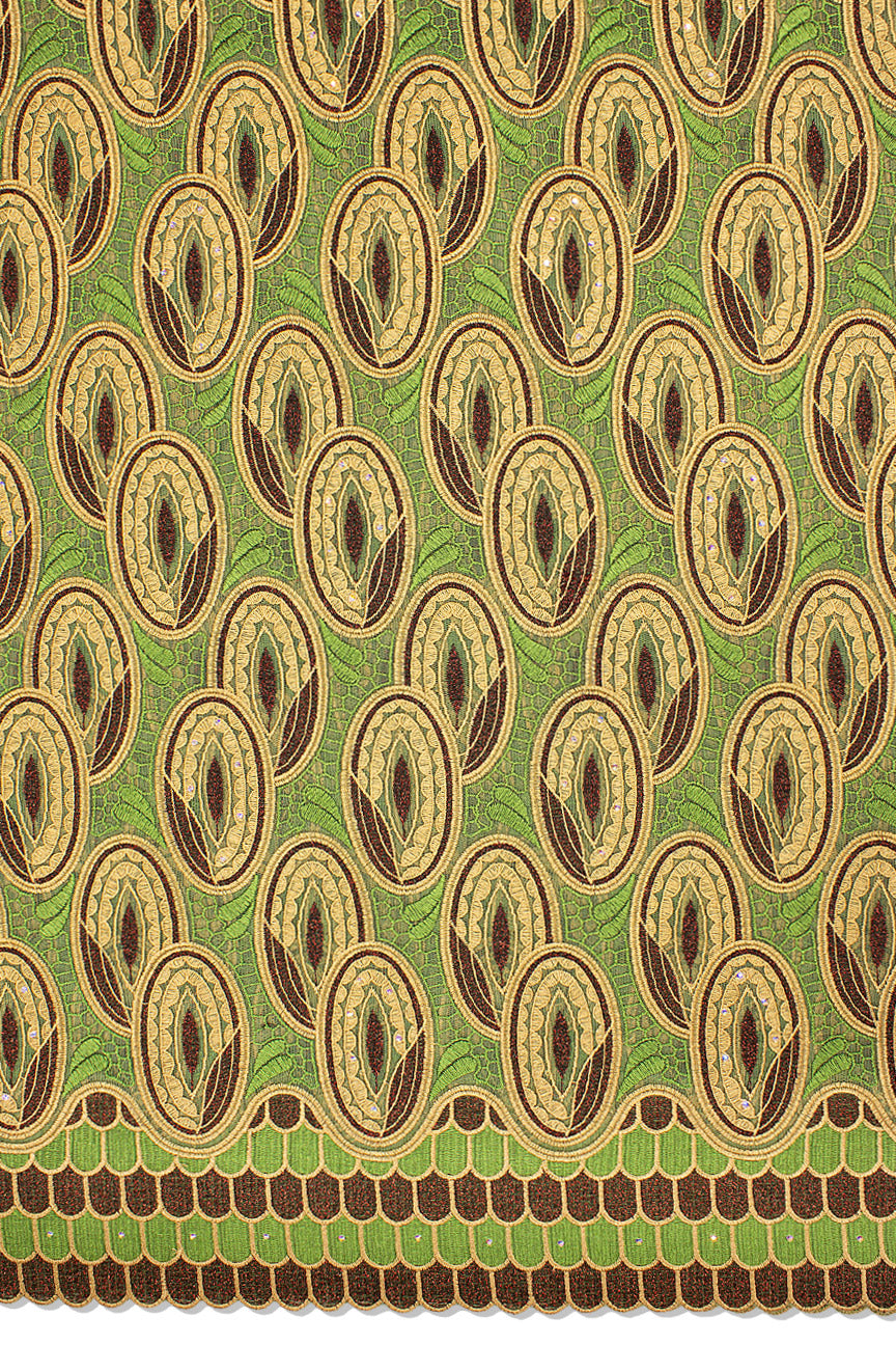 PSL062-OLV - Premier Swiss Net Lace - Olive, Beige & Brown