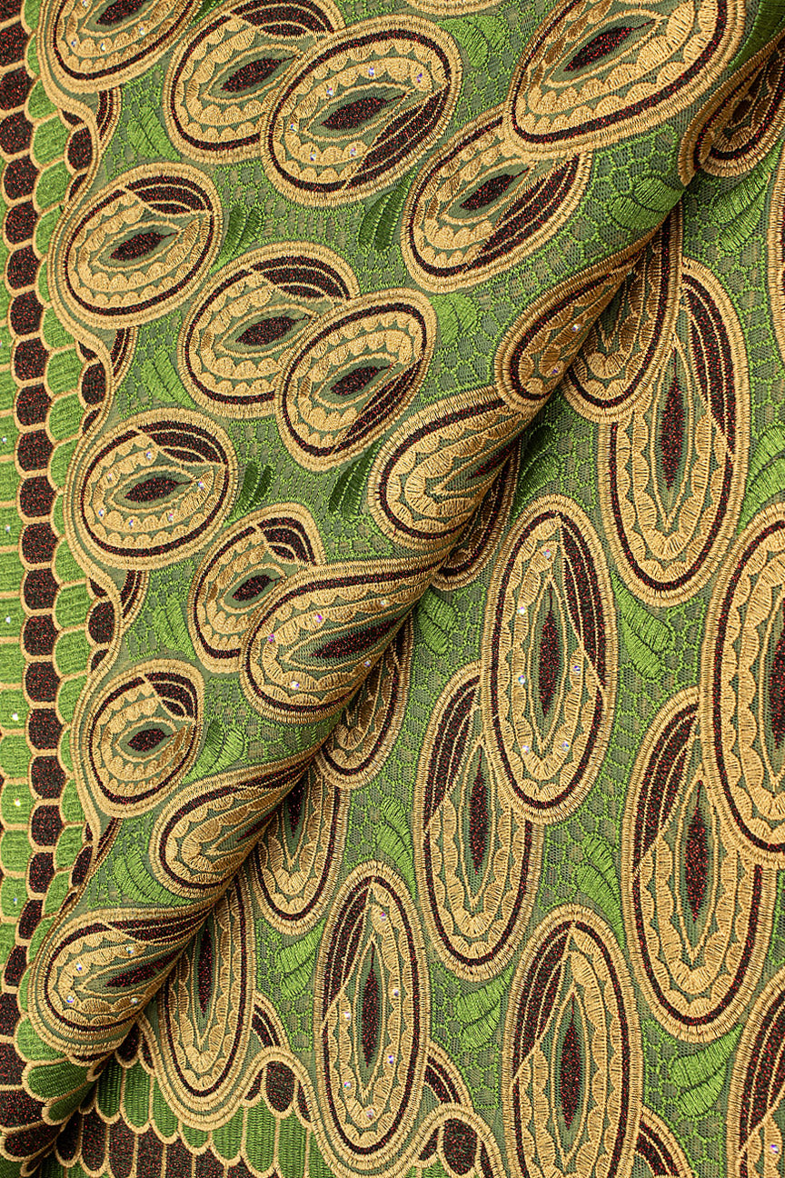 PSL062-OLV - Premier Swiss Net Lace - Olive, Beige & Brown