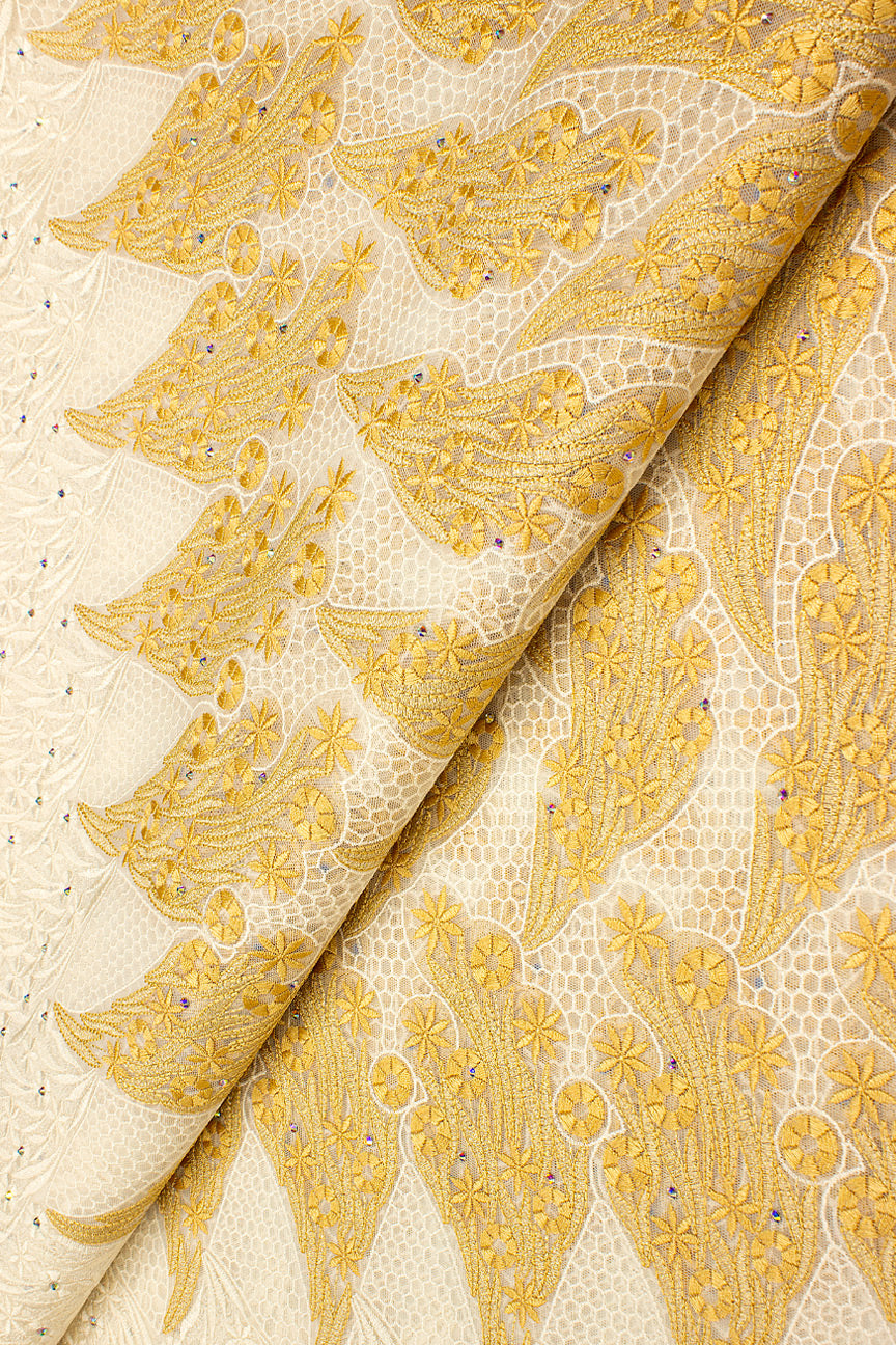 PSL066-CRM - Premier Swiss Net Lace - Cream & Gold