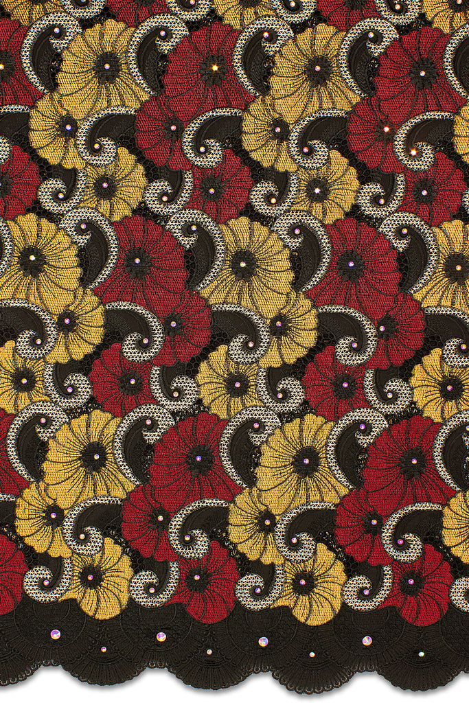 PSL067-BLK - Premier Swiss Voile Lace - Black, Caramel, Wine & Gold