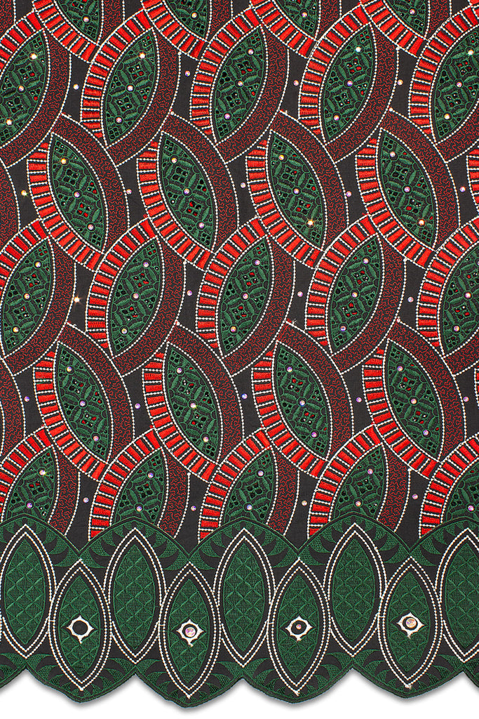 PSL068-BGN - Premier Swiss Voile Lace - Bottle Green, Red & Silver